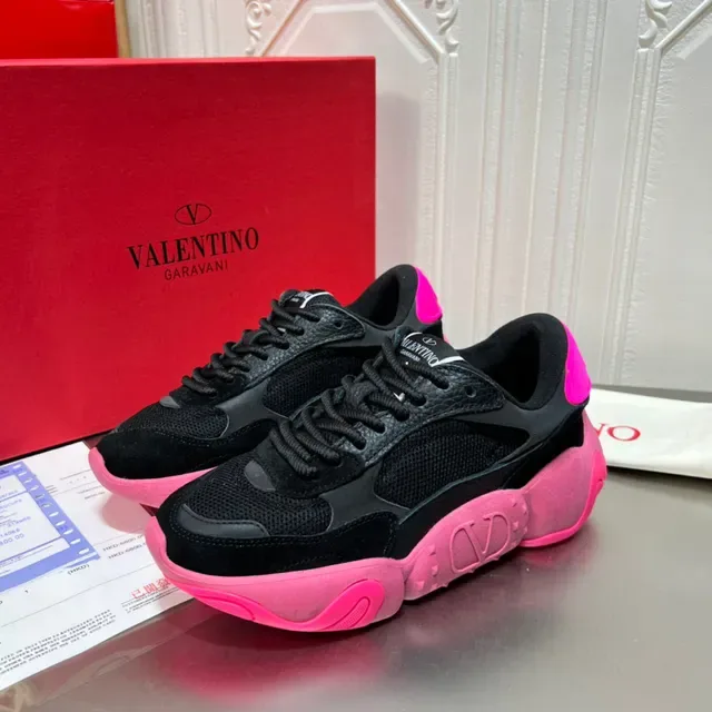 Valentino Preto Rosa Sola Esculpida Mesh E Suede Superior Tênis Chunky 8