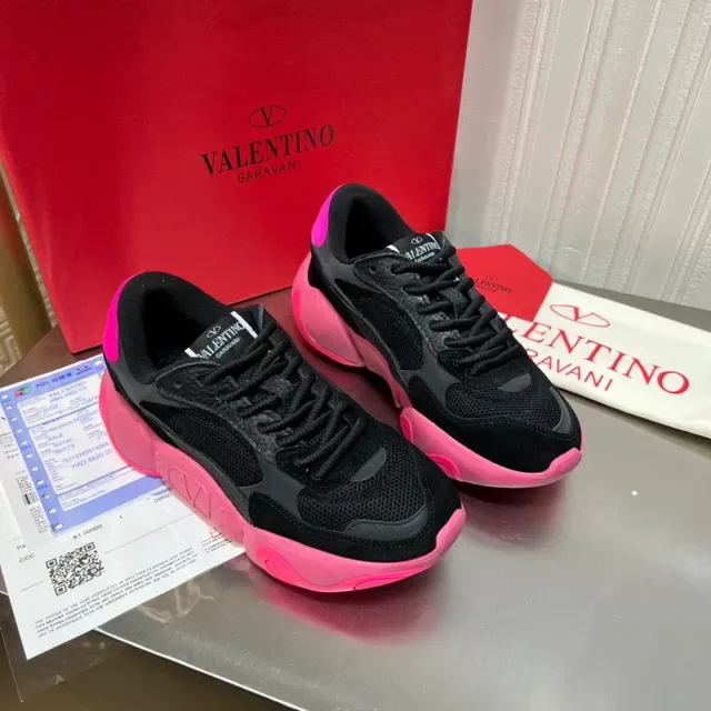 Valentino Preto Rosa Sola Esculpida Mesh E Suede Superior Tênis Chunky 9