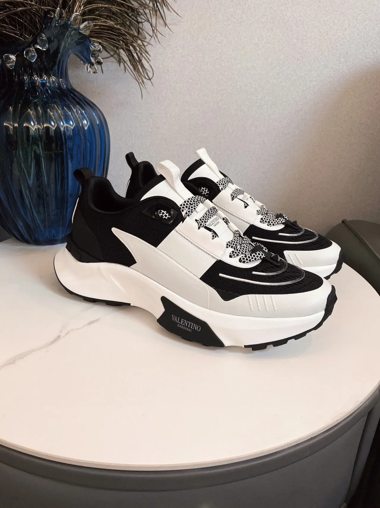 Valentino Black White Chunky Sole Mesh Upper Sneakers 2