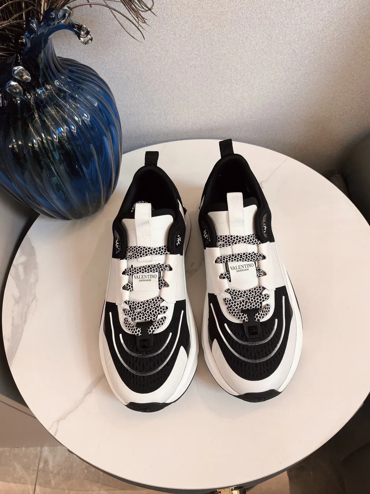 Valentino Black White Chunky Sole Mesh Upper Sneakers 3
