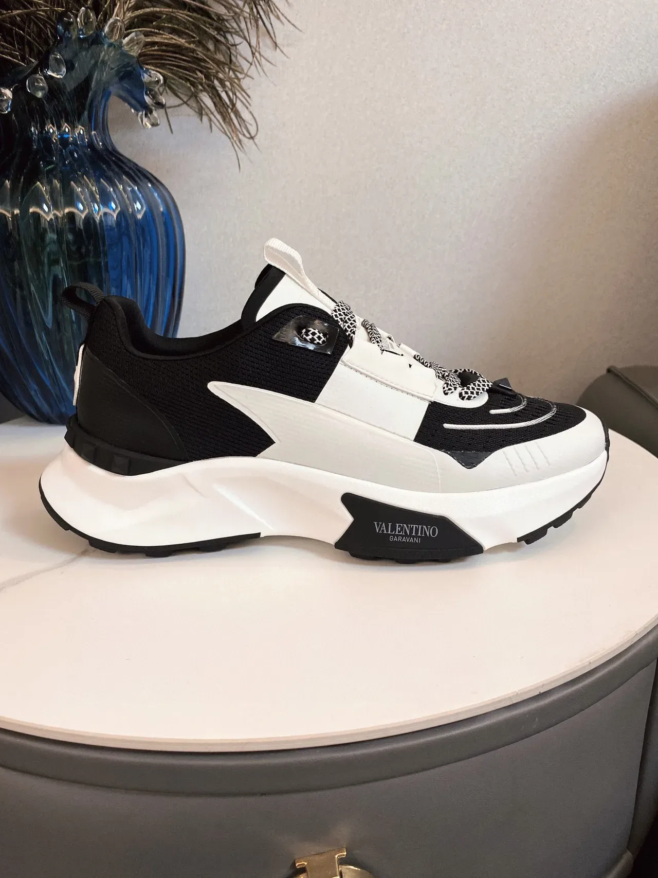 Valentino Black White Chunky Sole Mesh Upper Sneakers 4