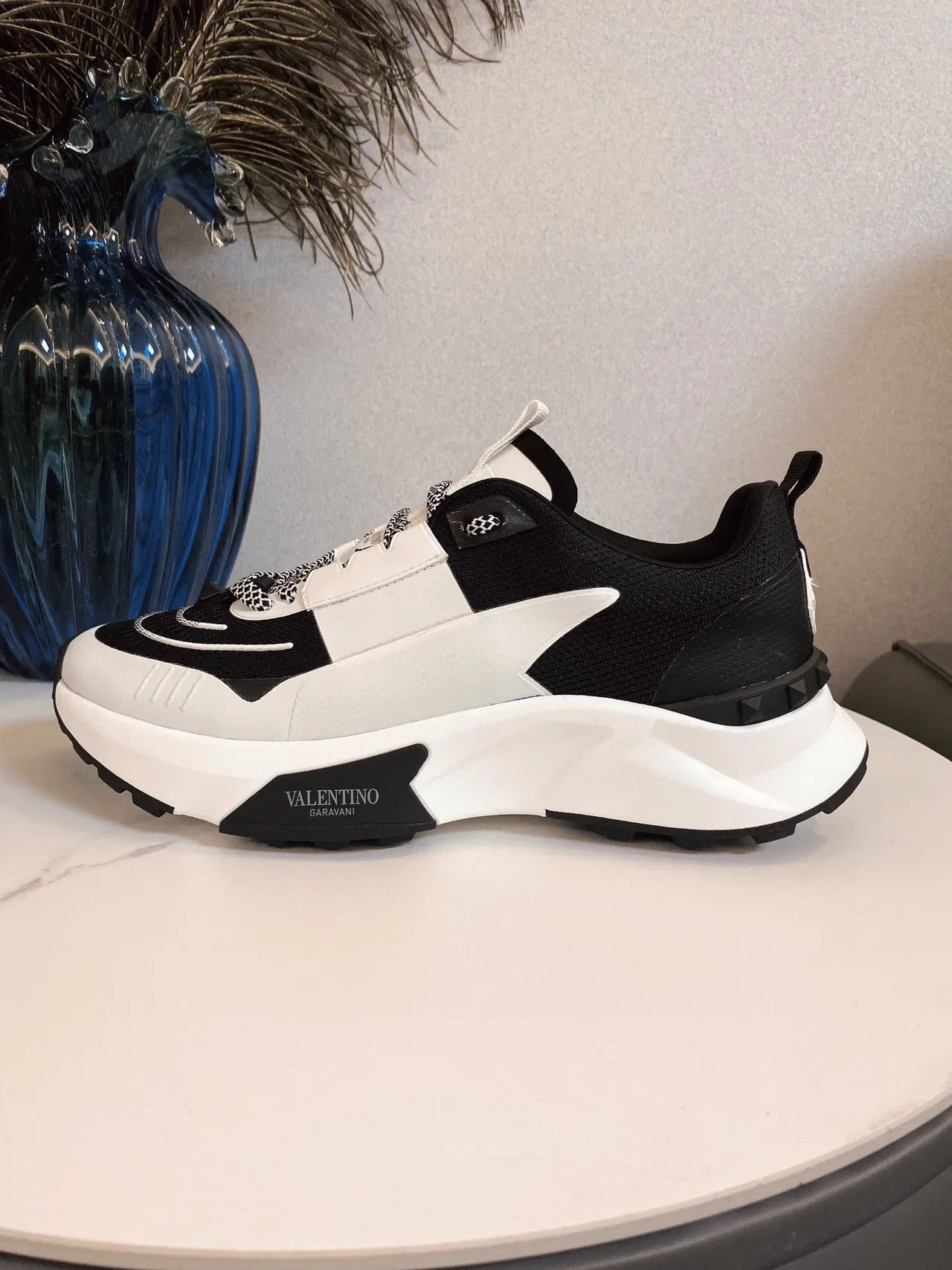 Valentino Black White Chunky Sole Mesh Upper Sneakers 5