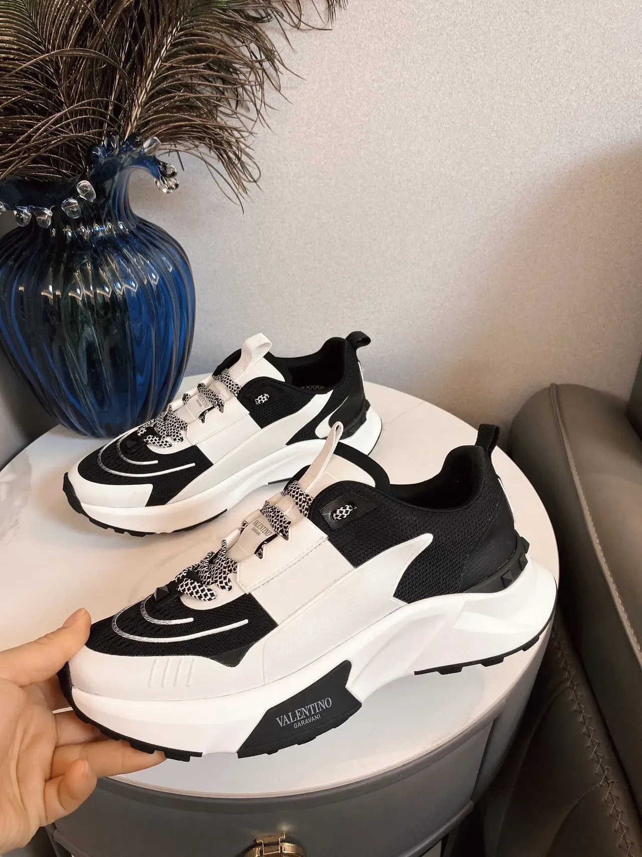 Valentino Black White Chunky Sole Mesh Upper Sneakers 6