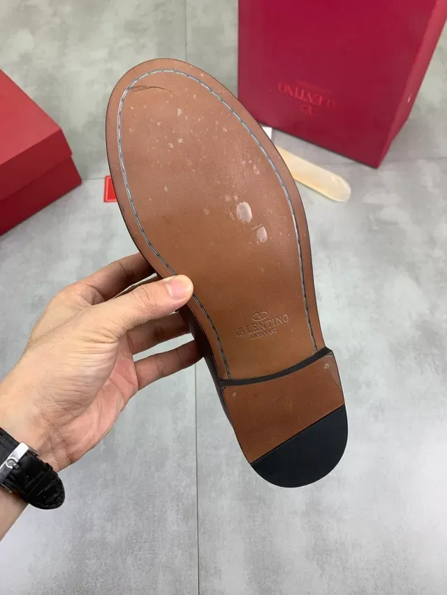 Valentino Mocassin cuir marron boucle VLogo dorée 3