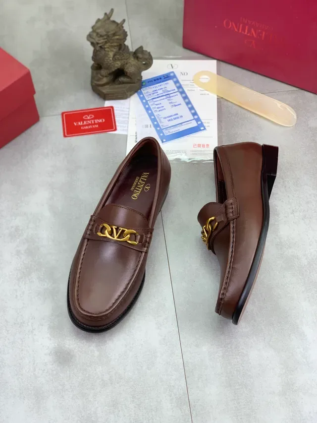 Valentino Mocassin cuir marron boucle VLogo dorée 6