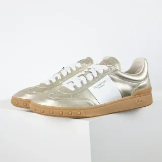 Valentino Gold White Metallic Leather Upper Clean Minimalist Sport-Luxe Lifestyle Sneakers