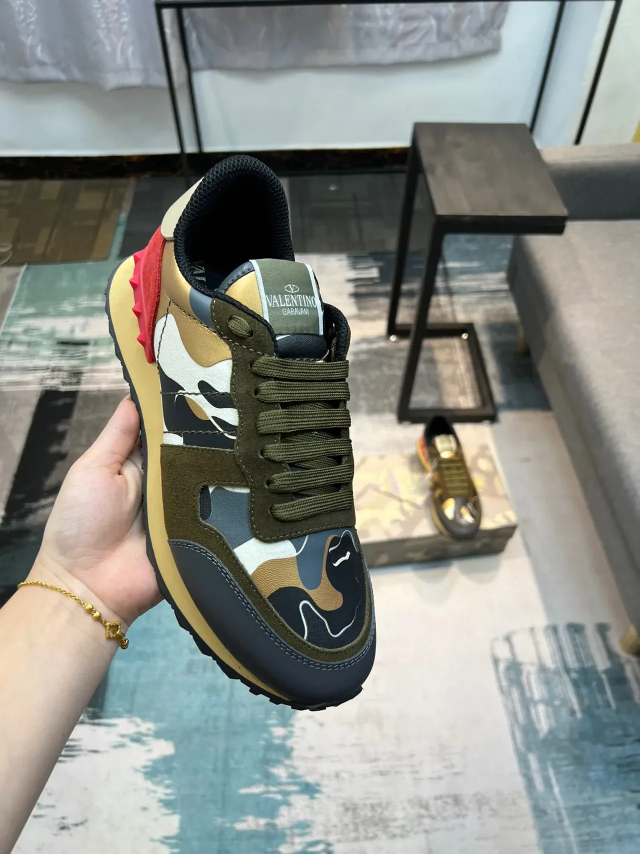 Valentino Multicolor Red Camouflage-Print Upper Mixed-Material Construction Lifestyle Sneakers 4