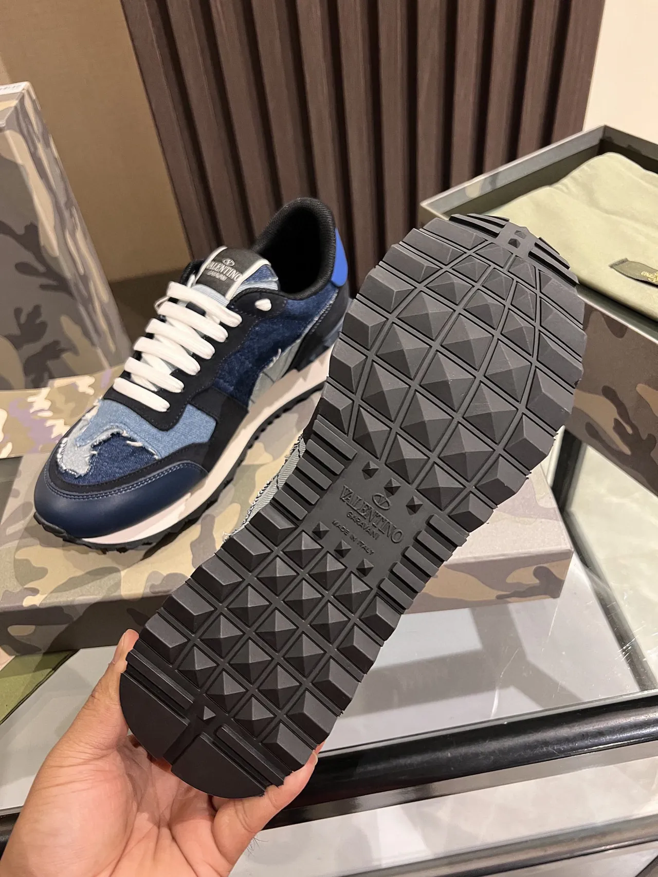 Valentino Navy Blue Denim Patchwork Upper Light Color Blocking Lifestyle Sneakers 2