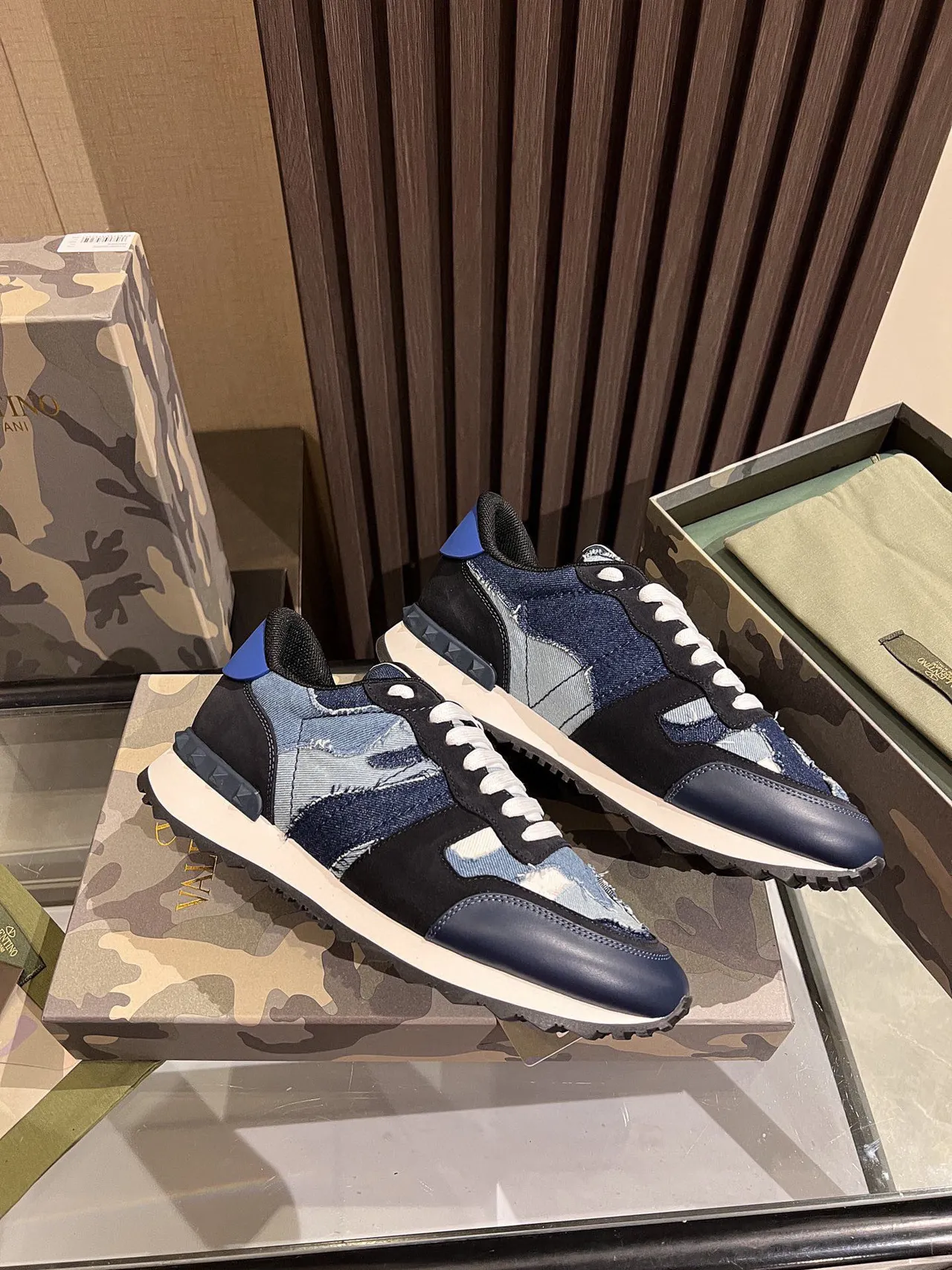 Valentino Navy Blue Denim Patchwork Upper Light Color Blocking Lifestyle Sneakers 8