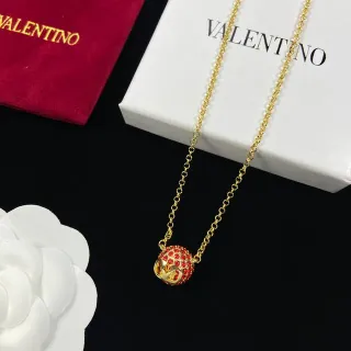 Valentino Red Gold Chain Spherical Pavé Pendant Necklace