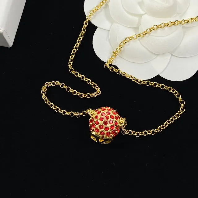 Valentino Red Gold Chain Spherical Pavé Pendant Necklace 2