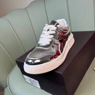 Valentino Rockstud Metallic Chrome and Red Lifestyle Sneakers