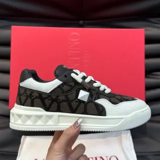 Valentino Rockstud Monogram Mesh and Leather Chunky Sneakers