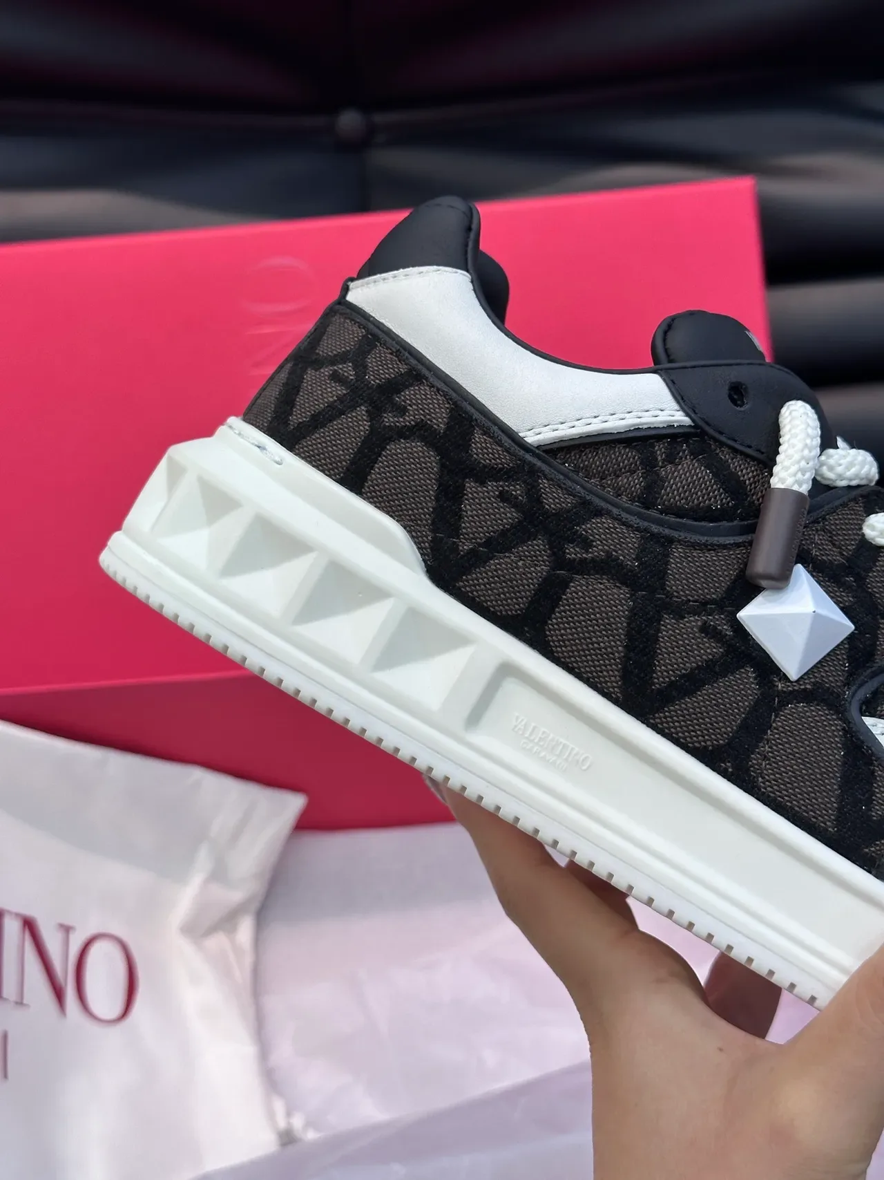 Valentino Rockstud Monogram Mesh and Leather Chunky Sneakers 3