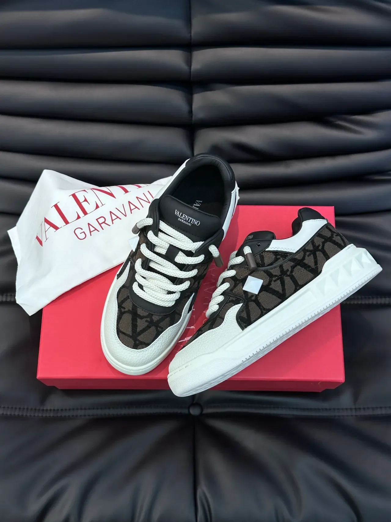 Valentino Rockstud Monogram Mesh and Leather Chunky Sneakers 5
