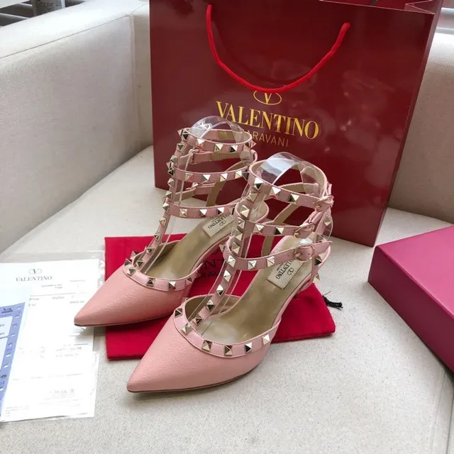 Valentino Rockstud Pink Leather Studded Stilettos 6