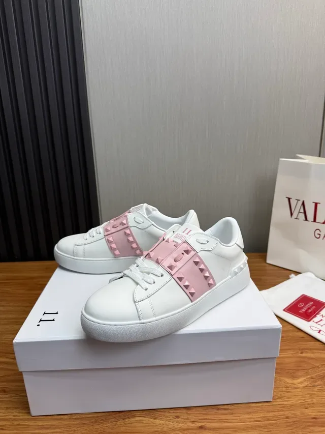 Valentino Rockstud White and Pink Stud-Strap Lifestyle Sneakers 3