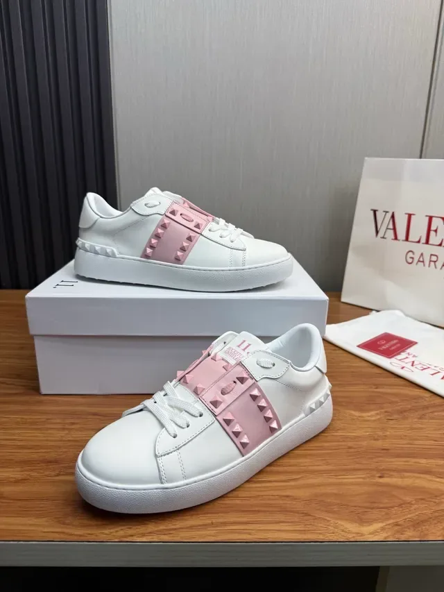 Valentino Rockstud White and Pink Stud-Strap Lifestyle Sneakers 4