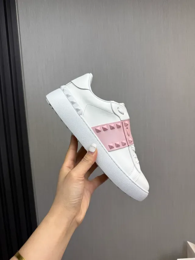 Valentino Rockstud White and Pink Stud-Strap Lifestyle Sneakers 7