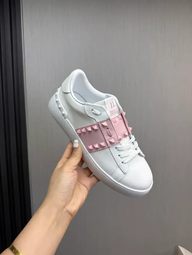 Valentino Rockstud White and Pink Stud-Strap Lifestyle Sneakers 8