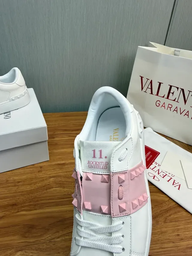 Valentino Rockstud White and Pink Stud-Strap Lifestyle Sneakers 9