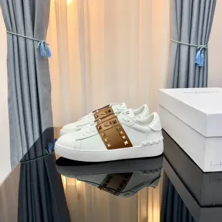 Valentino Rockstud White and Tan Studded Lifestyle Sneakers