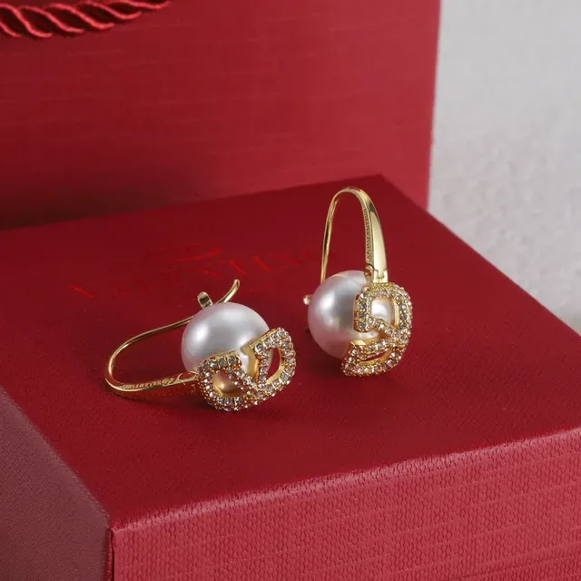 Valentino Silver White Pearl Drop Pavé Crystal Earrings 3