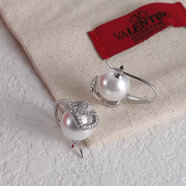 Valentino Silver White Pearl Drop Pavé Crystal Earrings 4