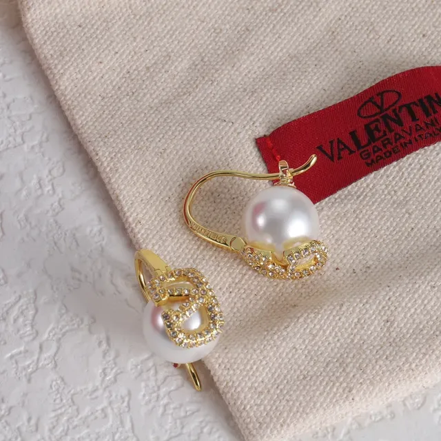 Valentino Silver White Pearl Drop Pavé Crystal Earrings 5