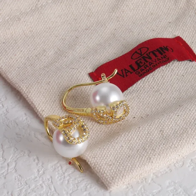Valentino Silver White Pearl Drop Pavé Crystal Earrings 6