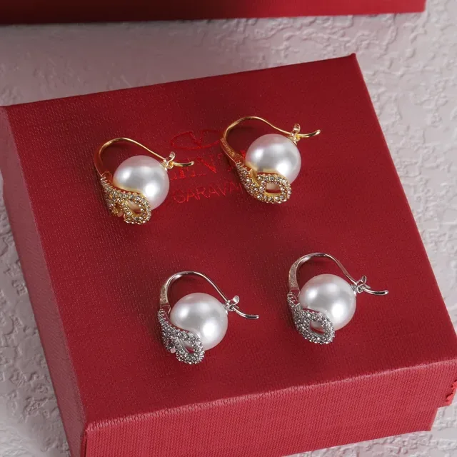 Valentino Silver White Pearl Drop Pavé Crystal Earrings 7