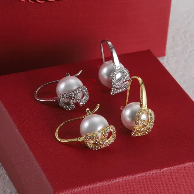 Valentino Silver White Pearl Drop Pavé Crystal Earrings 8