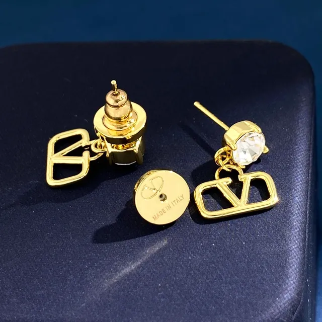Valentino VLogo Crystal Stud and Open-Frame Double-V Earrings 2
