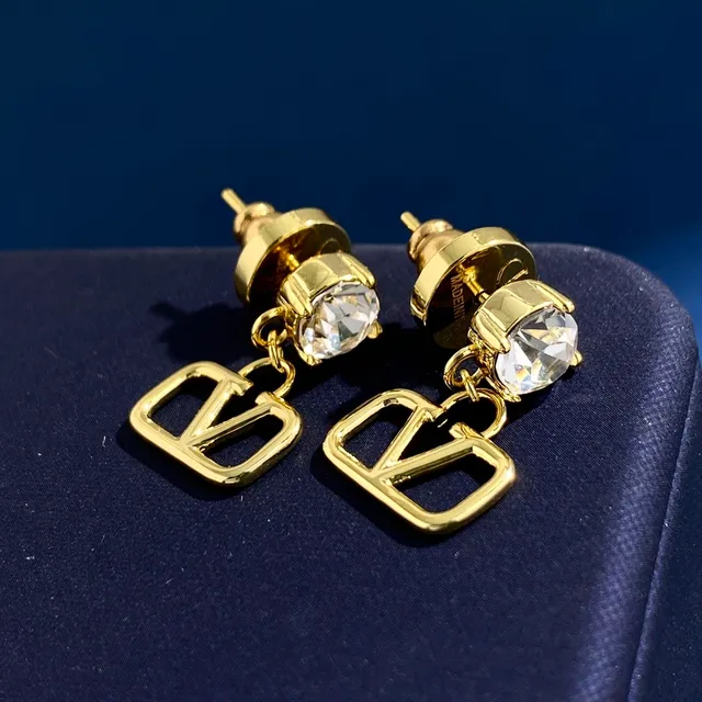 Valentino VLogo Crystal Stud and Open-Frame Double-V Earrings 3