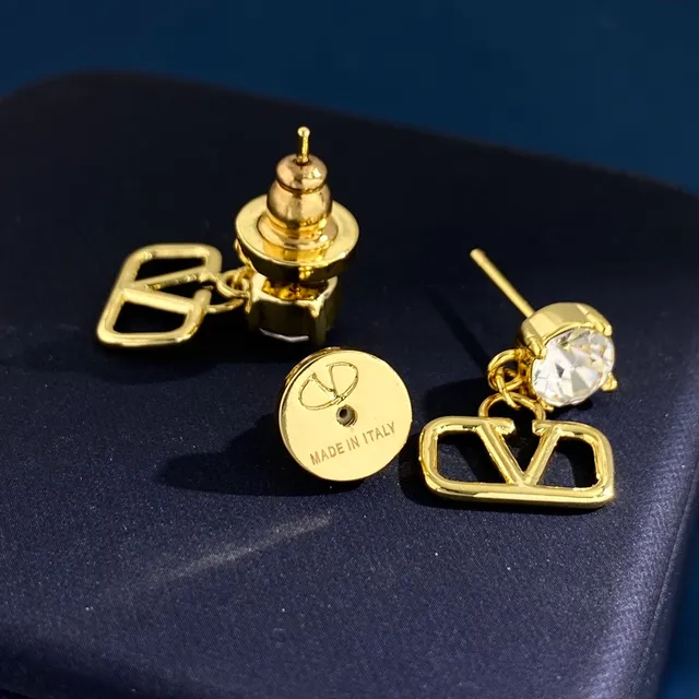 Valentino VLogo Crystal Stud and Open-Frame Double-V Earrings 4
