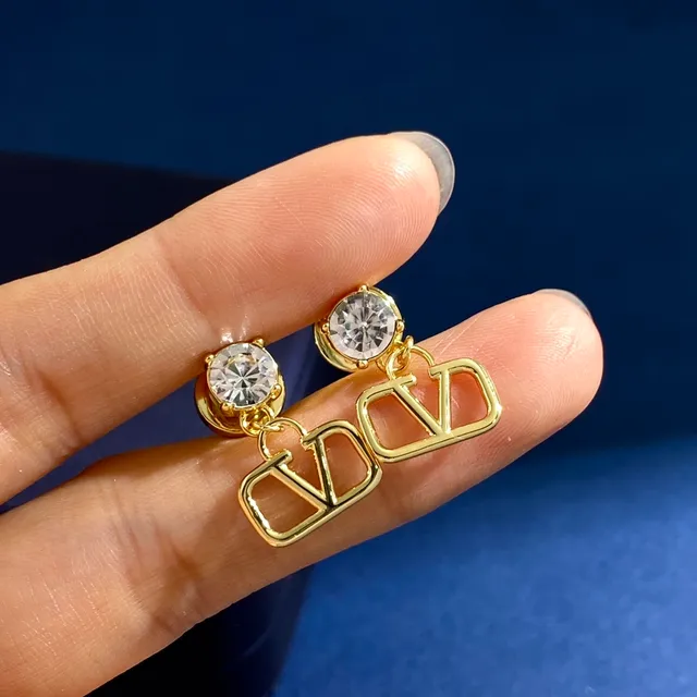 Valentino VLogo Crystal Stud and Open-Frame Double-V Earrings 5
