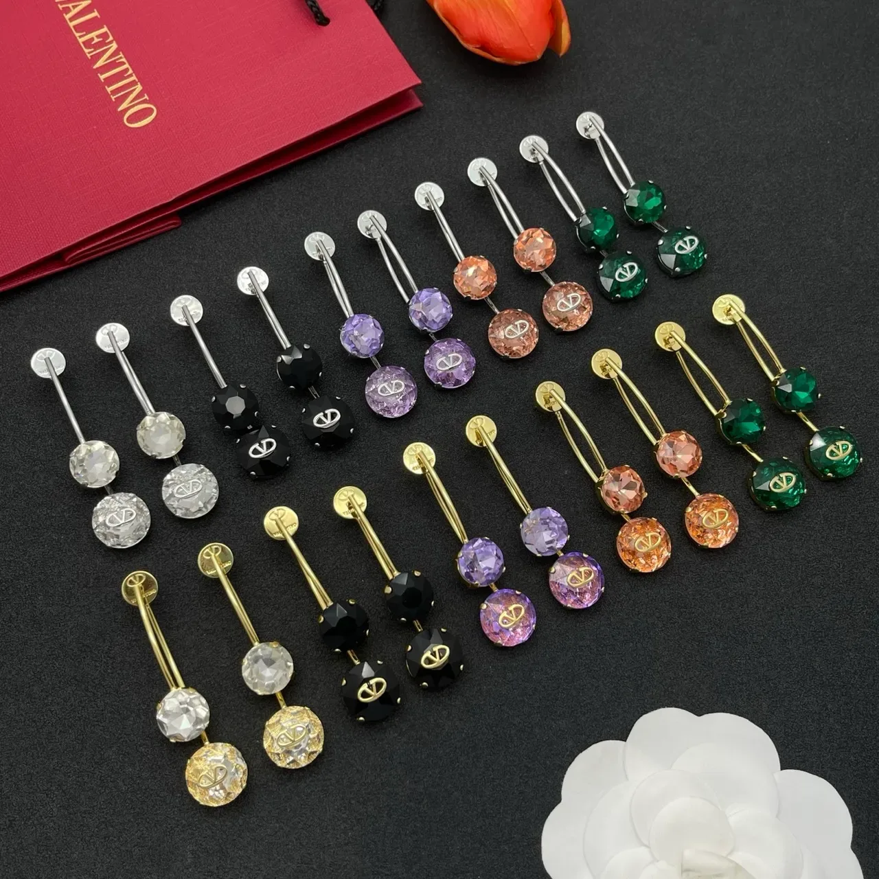 Valentino VLOGO Double-Stone Drop Earrings 2