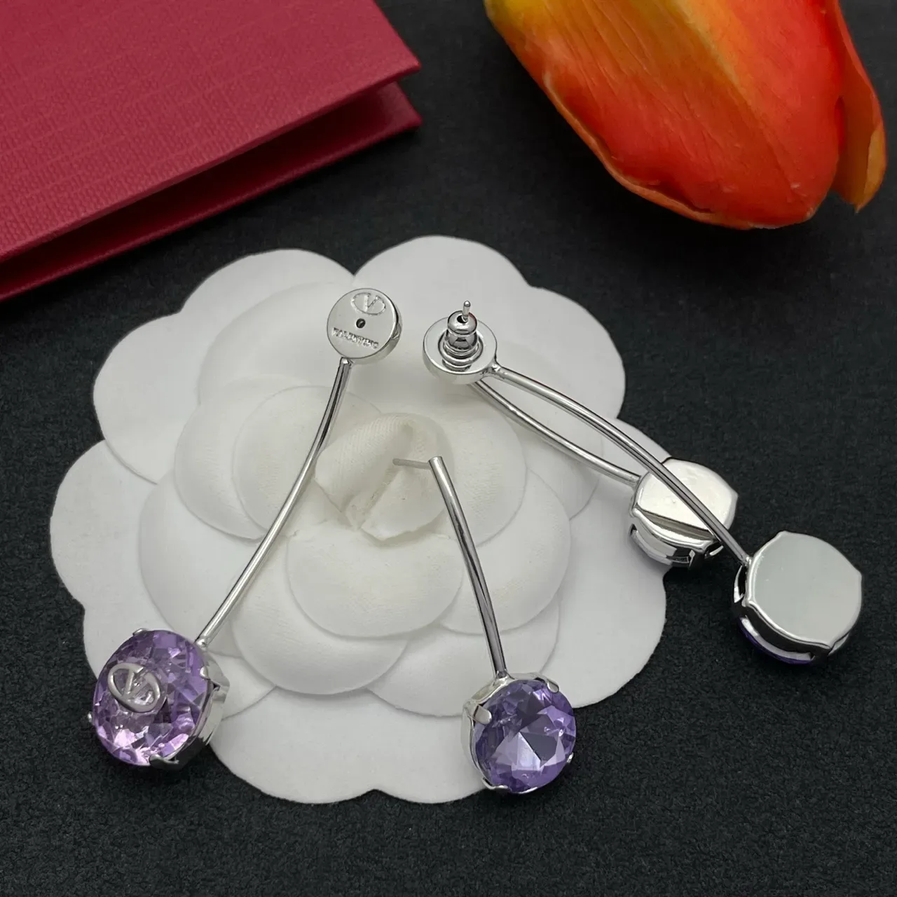 Valentino VLogo Brincos de Gota Roxo Dupla Pedra 4