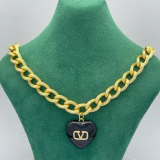 Valentino VLogo Heart Black and Gold Chain Necklace