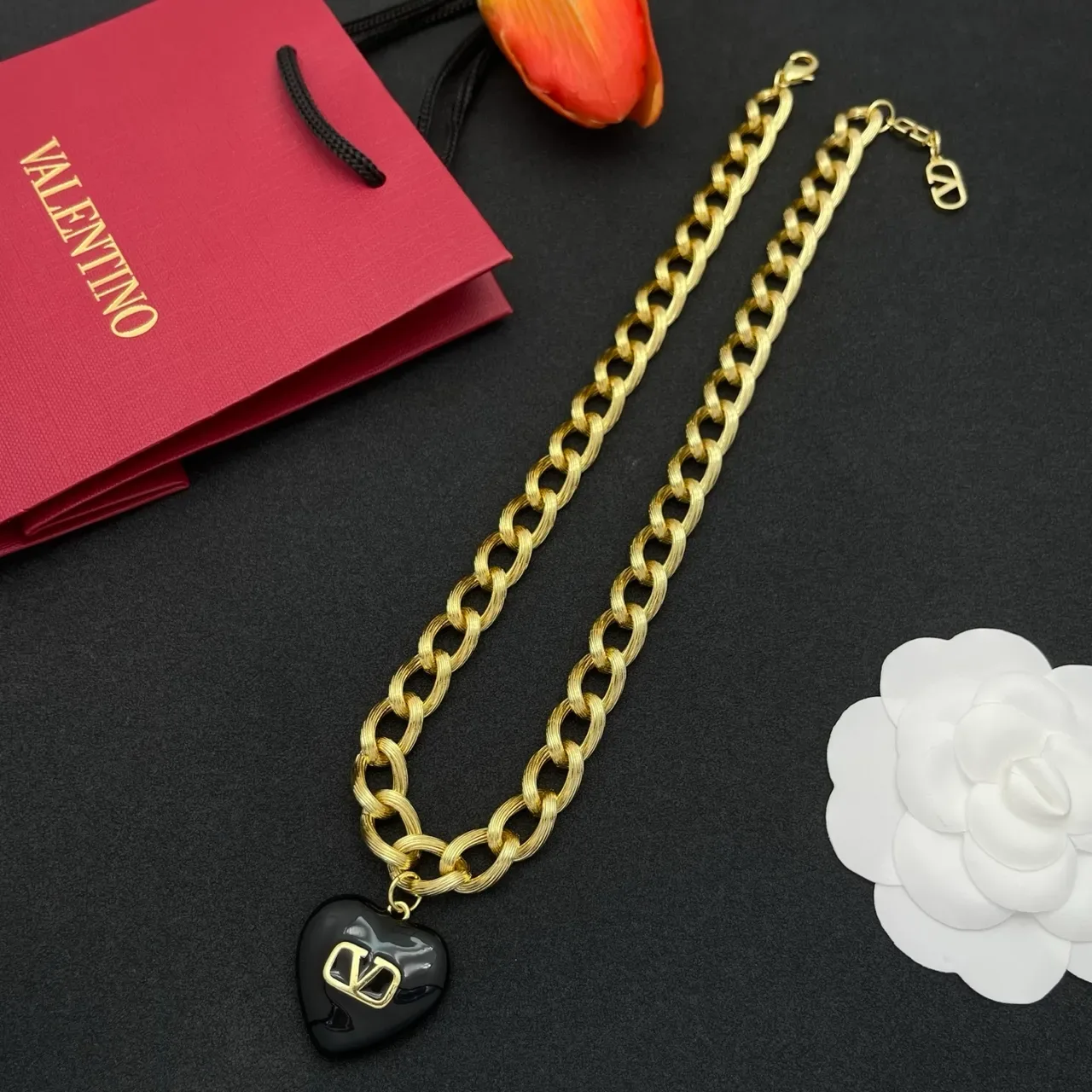 Colar Corrente VLogo Coração Valentino Preto e Dourado 7
