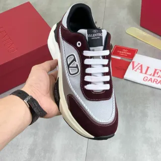 Valentino VLTN Burdeos Gris Zapatillas Chunky Material Superior Mixta Acento de Logo
