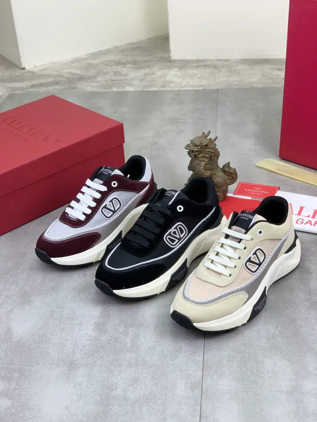 Valentino VLTN Bordeaux Gris Sneakers Chunky Haut en Matériau Mixte Détail Logo 2