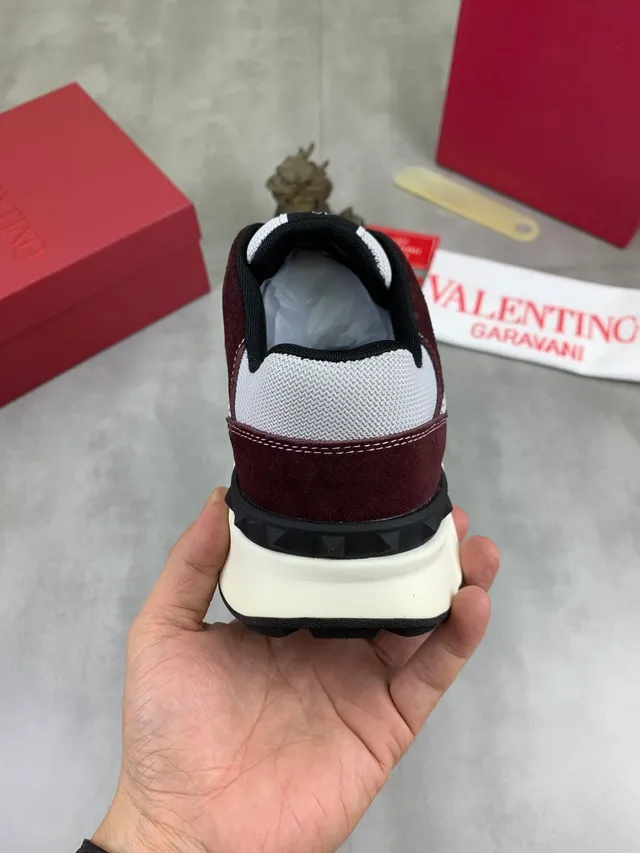 Valentino VLTN Bordeaux Gris Sneakers Chunky Haut en Matériau Mixte Détail Logo 4