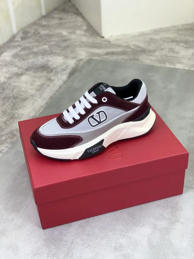Valentino VLTN Bordeaux Gris Sneakers Chunky Haut en Matériau Mixte Détail Logo 5