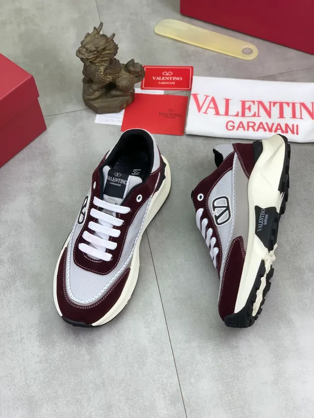 Valentino VLTN Bordeaux Gris Sneakers Chunky Haut en Matériau Mixte Détail Logo 6