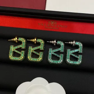 Valentino VLTN Logo Baguette أخضر Crystal Stud Earrings
