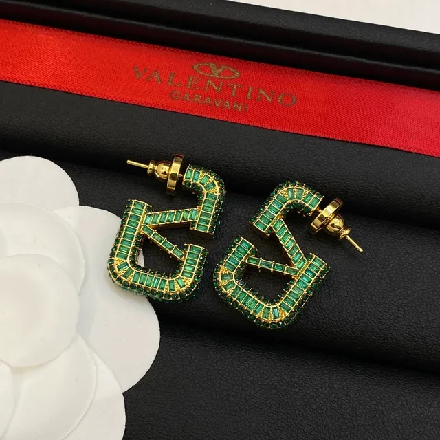 Valentino VLTN Logo Baguette أخضر Crystal Stud Earrings 2