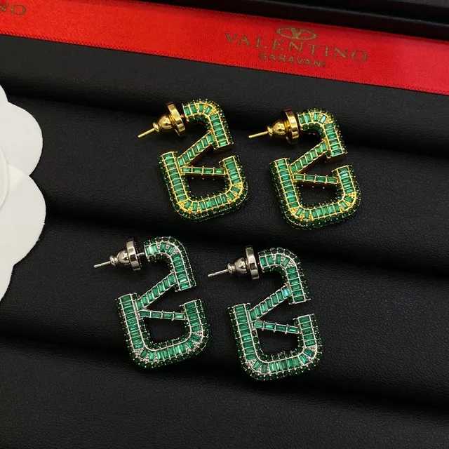 Valentino VLTN Logo Baguette أخضر Crystal Stud Earrings 6