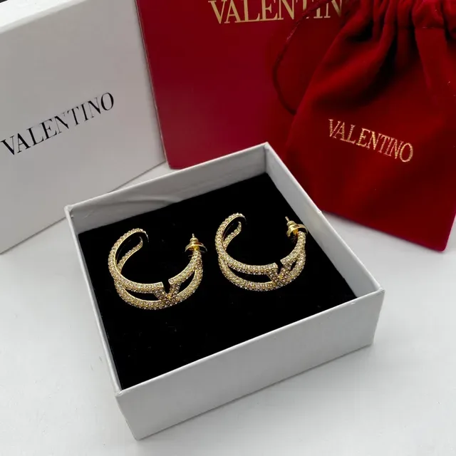 Valentino VLTN Pavé Crystal Brincos de Aro Abertos em Forma de V 3