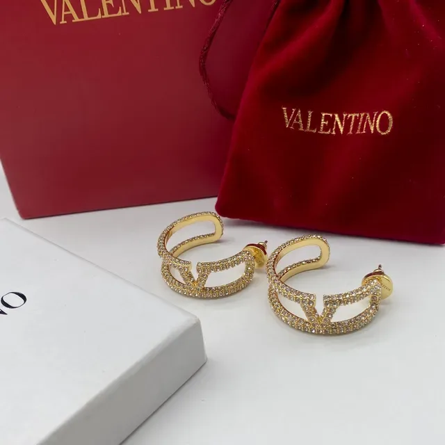 Valentino VLTN Pavé Crystal Brincos de Aro Abertos em Forma de V 5